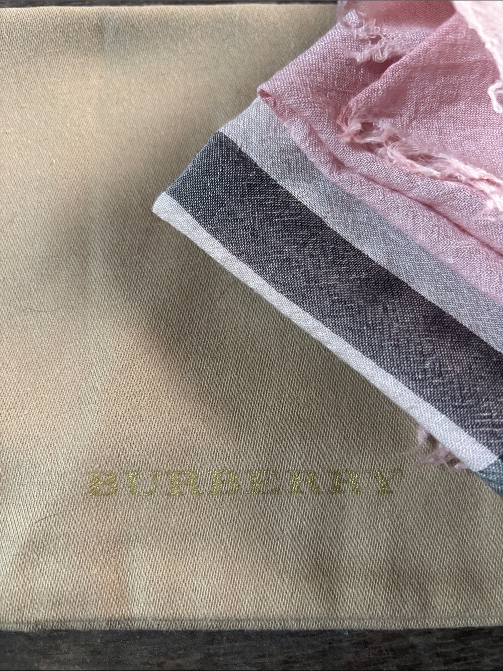 BURBERRY Pink Plaid Women's Scarf - Lightweight Checked Wrap. - Picture 4 of 7